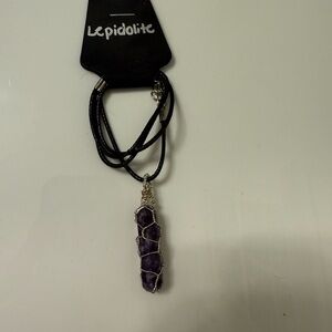 Hand Crafted Lepidolite Pendant Necklace in Purple and Black